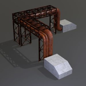 PBR Industrial Pipe Bridge Game Ready Modular Element 3D Model