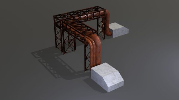 PBR Industrial Pipe Bridge Game Ready Modular Element 3D Model
