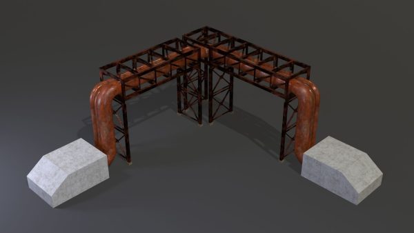 PBR Industrial Pipe Bridge Game Ready Modular Element 3D Model