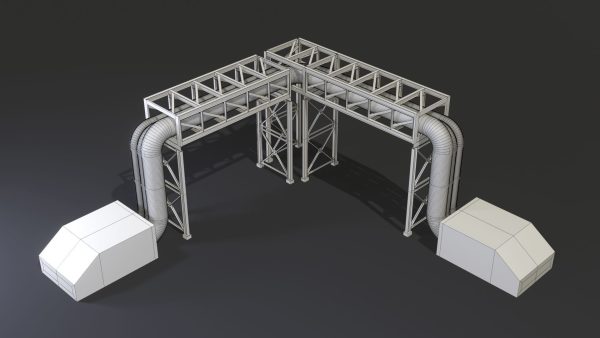PBR Industrial Pipe Bridge Game Ready Modular Element 3D Model