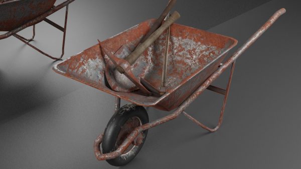 pickaxe shovel wheelbarrow