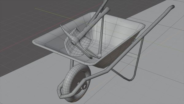 pickaxe shovel wheelbarrow