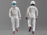 Pilot man in racing suit on metal ball
