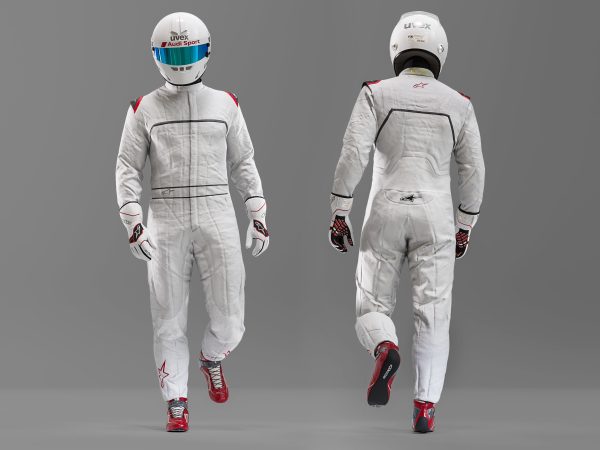 Pilot man in racing suit on metal ball