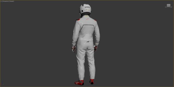 Pilot man in racing suit on metal ball