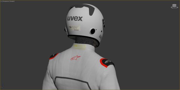 Pilot man in racing suit on metal ball