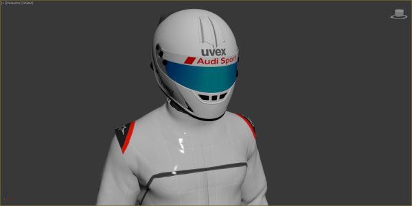 Pilot man in racing suit on metal ball