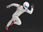 Pilot man in racing suit on metal ball