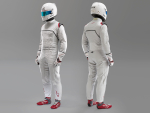 Pilot man in racing suit on metal ball