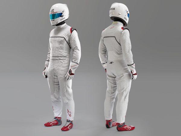 Pilot man in racing suit on metal ball