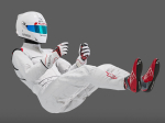 Pilot man in racing suit on metal ball