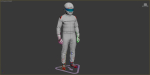 Pilot man in racing suit on metal ball