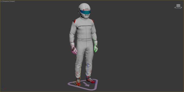 Pilot man in racing suit on metal ball