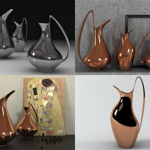 Pitchers four different vases and painting