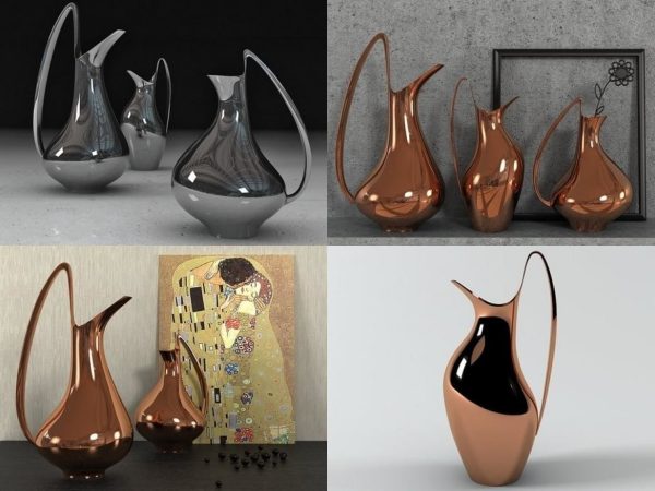 Pitchers four different vases and painting