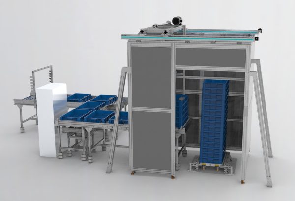 Plastic box stacking conveyor
