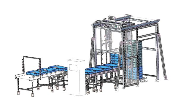 Plastic box stacking conveyor