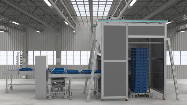 Plastic box stacking conveyor