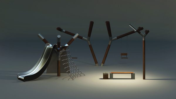 Playground set with bench and lantern