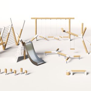 Playground set with bench and lantern
