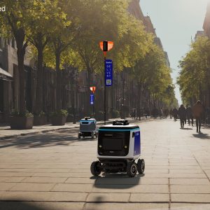 Powered Off Delivery Robot Kiwibot Blue