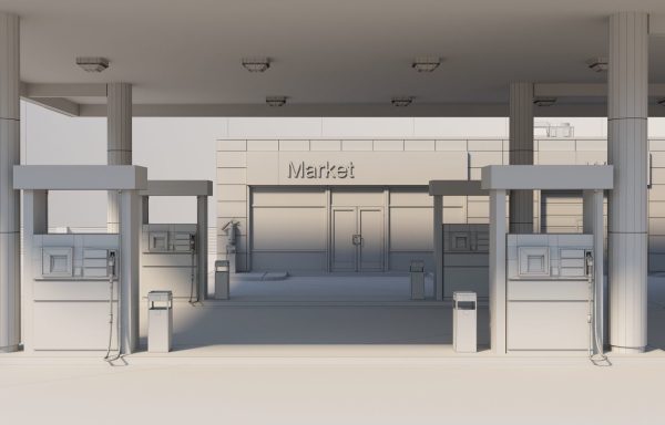 Realistic Low - Poly Gas Station 3D Model