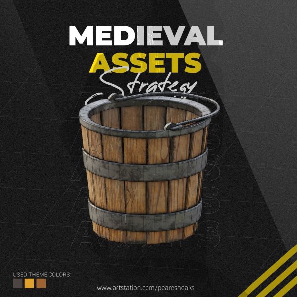 Realistic Wooden Aged Medieval Bucket - Low Poly PBR Model