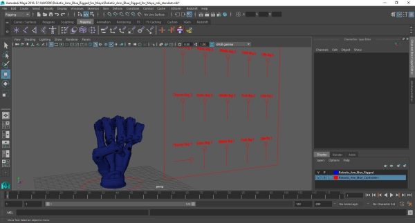 Robotic Arm Blue Rigged for Maya