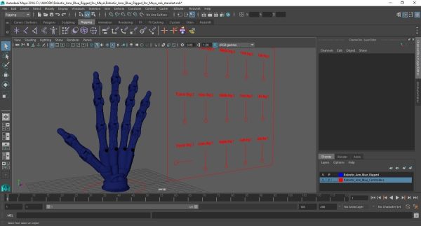 Robotic Arm Blue Rigged for Maya