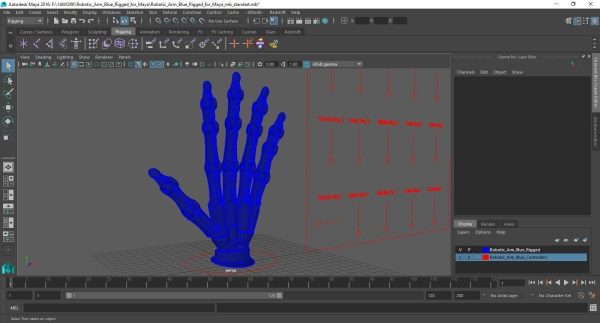 Robotic Arm Blue Rigged for Maya