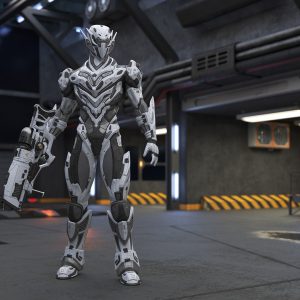 Sci-Fi Combat Robot Character with Weapon