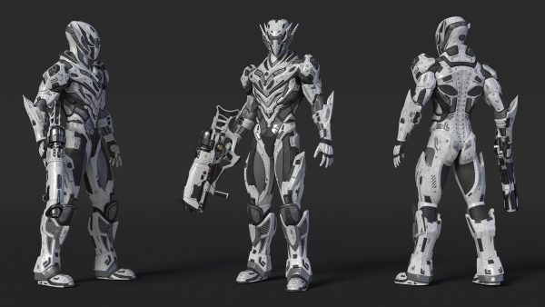 Sci-Fi Combat Robot Character with Weapon