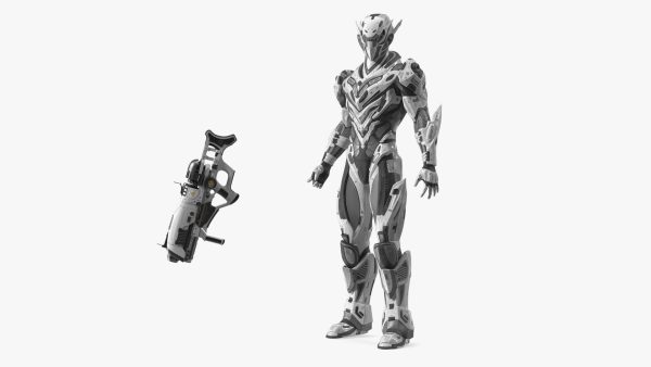 Sci-Fi Combat Robot Character with Weapon
