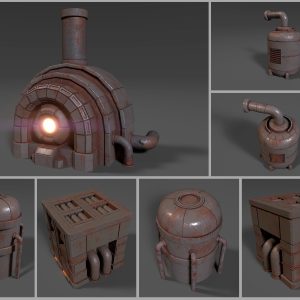 Sci-fi reactor - cooling module and other machinery - 4 pieces