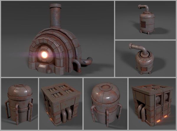 Sci-fi reactor - cooling module and other machinery - 4 pieces