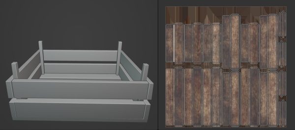 Set of three 3 wooden storage boxes Crate Low-poly