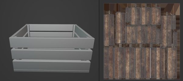 Set of three 3 wooden storage boxes Crate Low-poly