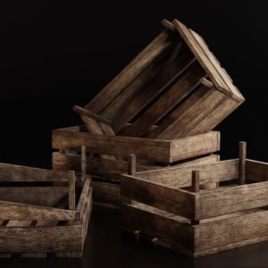 Set of three 3 wooden storage boxes Crate Low-poly