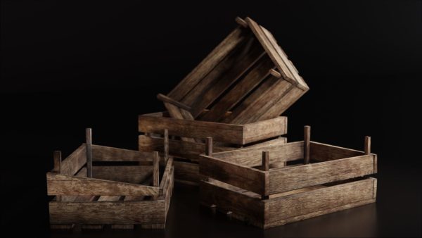 Set of three 3 wooden storage boxes Crate Low-poly