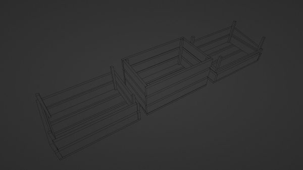Set of three 3 wooden storage boxes Crate Low-poly