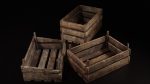 Set of three 3 wooden storage boxes Crate Low-poly