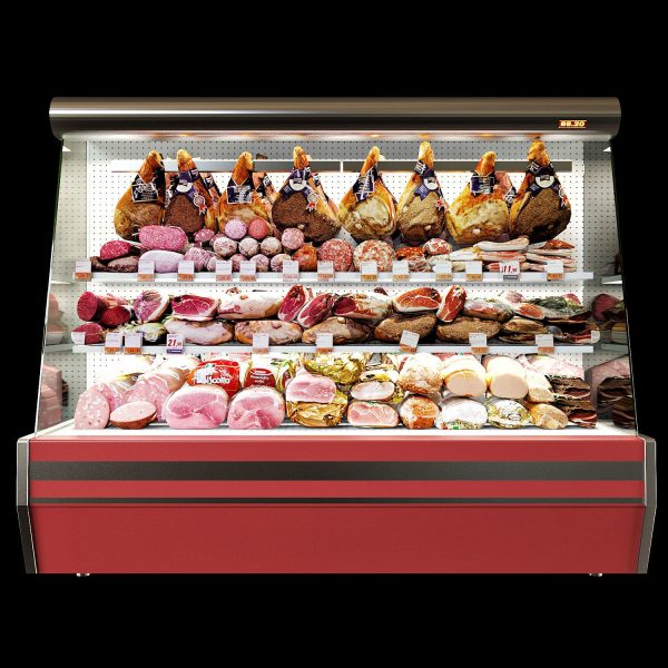 Shelves with meat