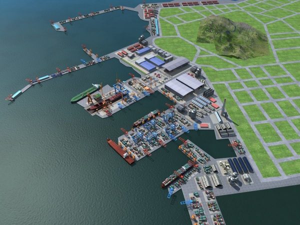 shipyard container ship docked in harbor