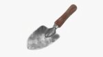 Short garden shovel with handle dirty