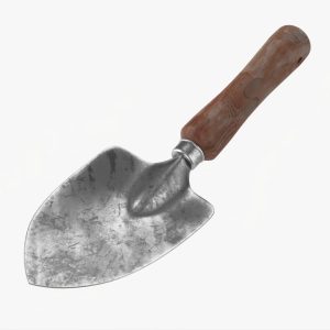 Short garden shovel with handle dirty