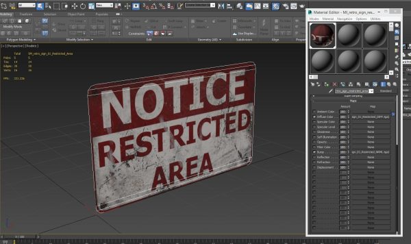 Sign Restricted Area Game Ready PBR Textures model