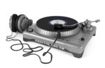 Silver And Black Turntable With Headphones