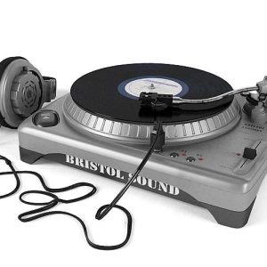 Silver And Black Turntable With Headphones
