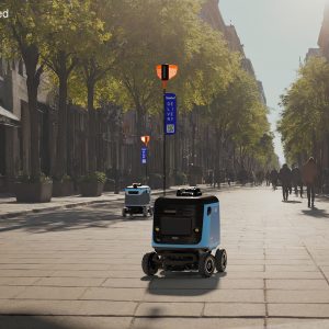 Sleeping Delivery Robot Kiwibot Cyan