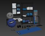 Sports set two dumbbells on mat